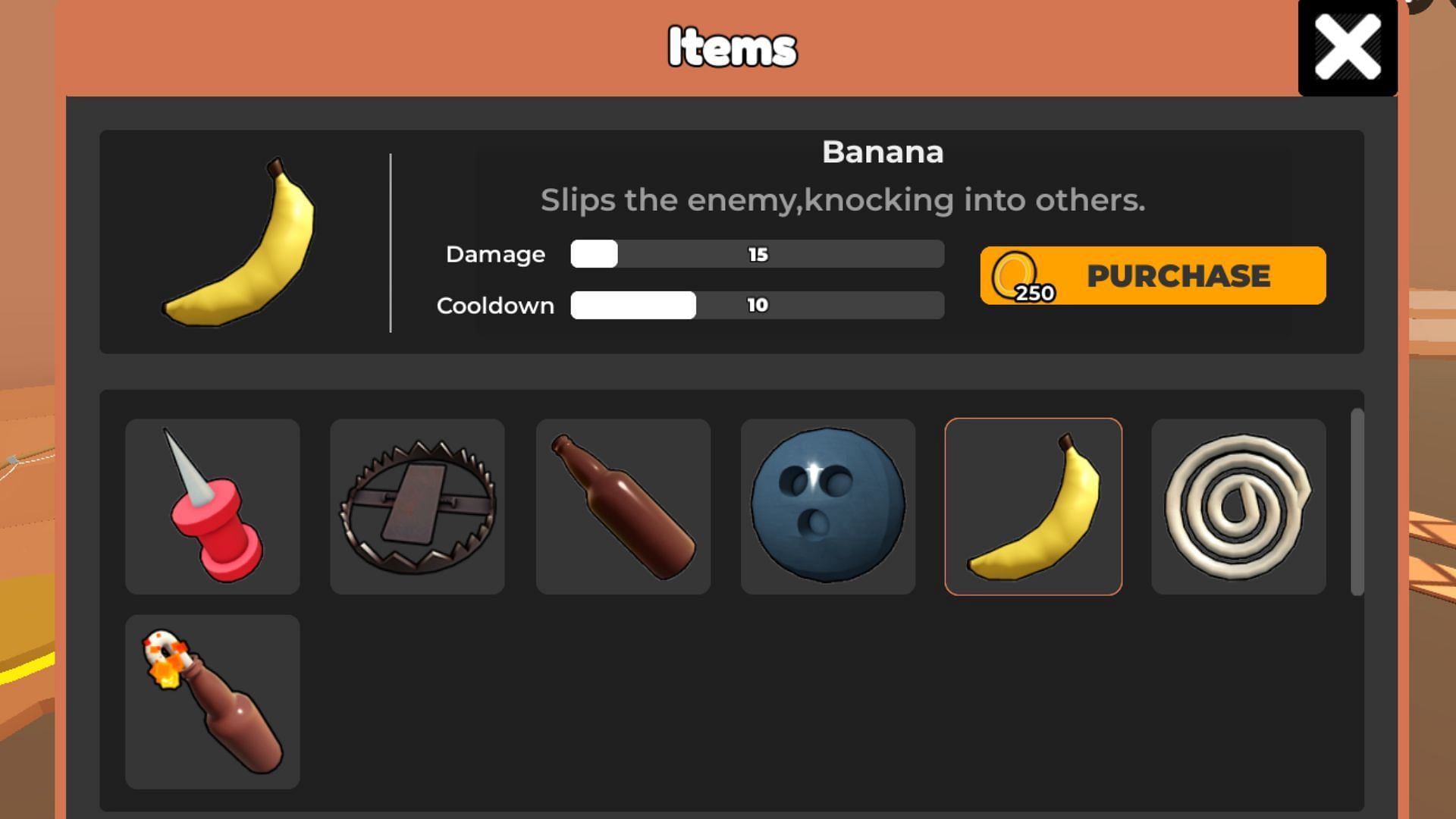 The Item menu in Rope Battles (Image via Roblox)